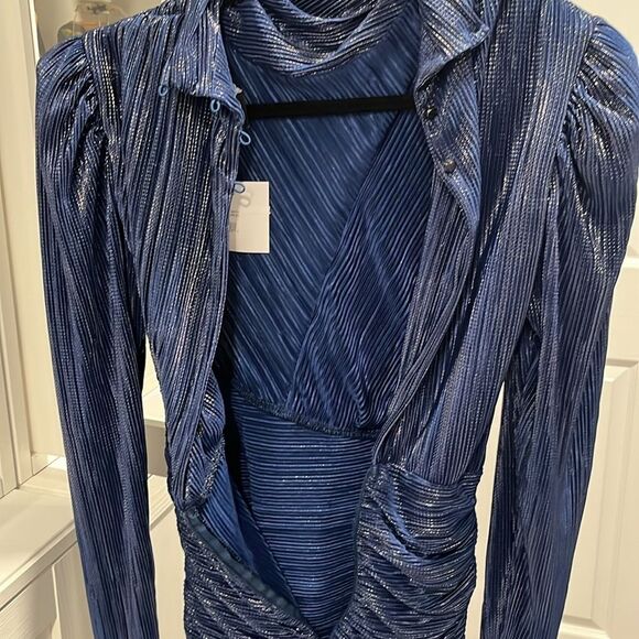 SABINA MASAYEV (NWT) Maya Foil Pleated Knit Minidress, Blue, Size S - Picture 11 of 13